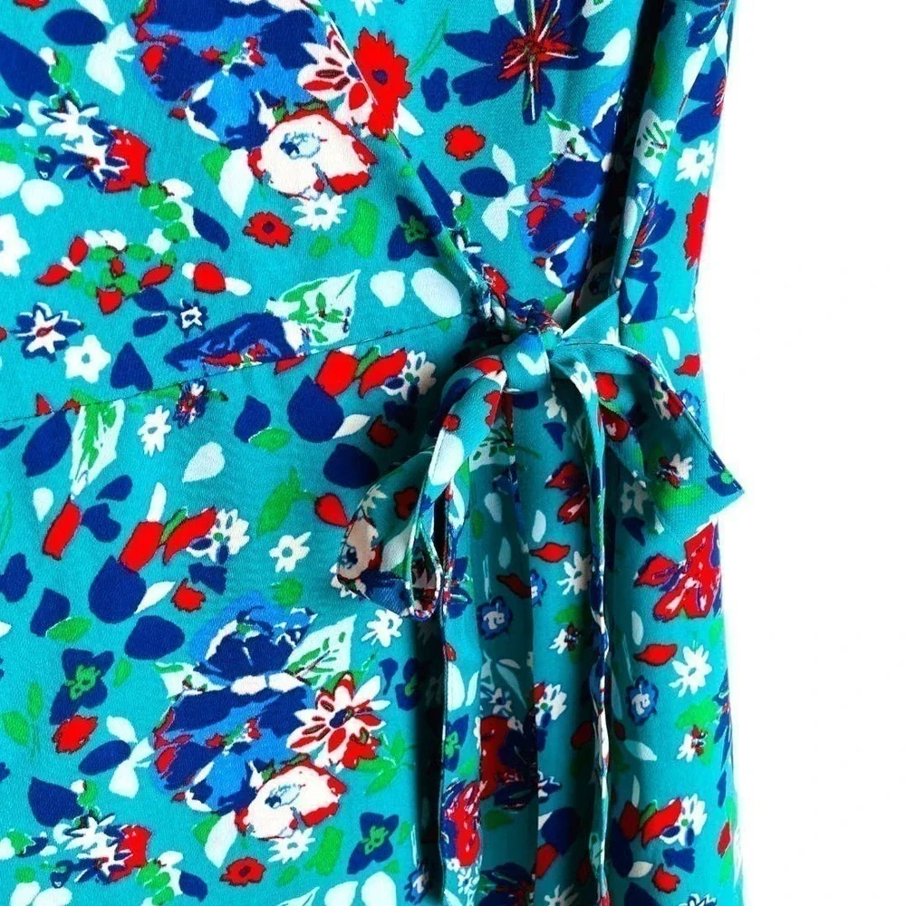 🍀J Crew Teal Floral Flutter Sleeve Wrap Dress Women’s Size 4